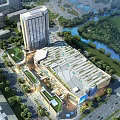 Aerial View Urban Planning Featuring High Rise Building Commercial Center And Green Spaces