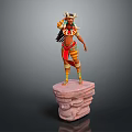 Mythical Female Character With Horned Headdress Standing On Rock Pedestal And Mythical Creature Elements