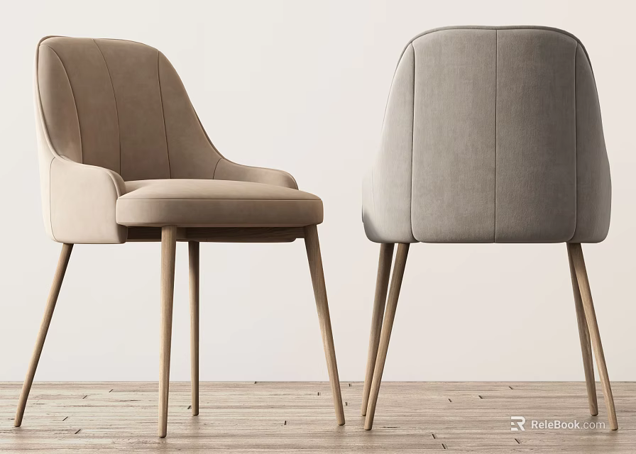 Modern Upholstered Dining Chairs With Curved Backrest And Wooden Slender Legs 3d model 