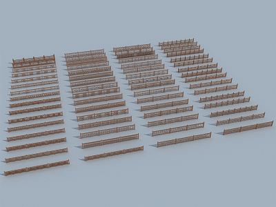 New Chinese Fence Wooden Railing 3d model