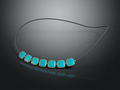 Modern Stylish Necklace With Black Chain And Blue Square Pendants Design 3d model