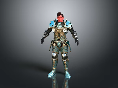 Home Life Supplies Decorative Armor Model Featuring Red Hair Blue Gold Shiny Design Finish 3d model