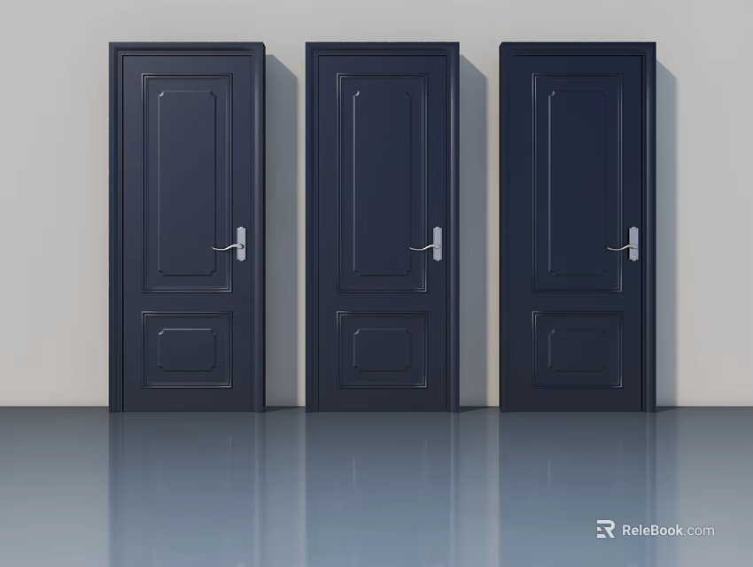 Modern Dark Swing Doors With Classic Panel Design And Metal Handles 3d model