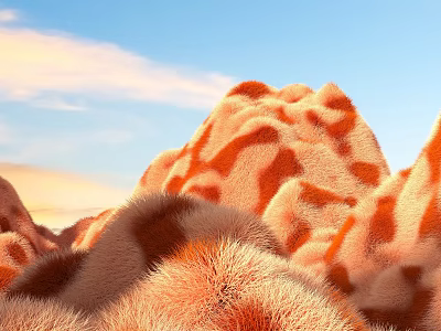 Furry Mountain Shaped Decorative Ornament Set With Orange Brown Colors And Blue Sky Pink Clouds 3d model