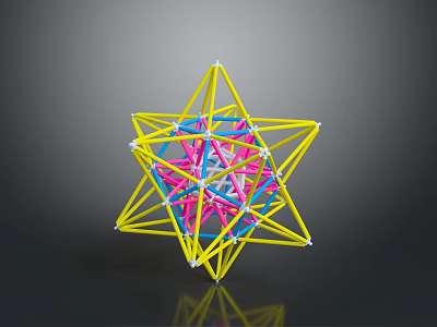 Abstract Star Geometric Structure with Yellow Pink Blue Lines and White Nodes on Reflective Gray Background 3d model
