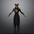 Fantasy Female 3D Character Model With Horns Black Armor And Robe