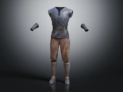 Medieval Leather Tunic With Belt Brown Pants Gauntlets And Boots Outfit 3d model