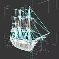Classic Sailing Ship Model With Yellow Hull White Sails And Flags