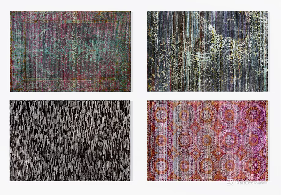 Square Rugs With Diverse Patterns Colorful Textures And Modern Designs 3d model