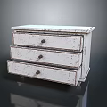 Vintage White Distressed Chest of Drawers With Three Wooden Drawers and Round Knobs