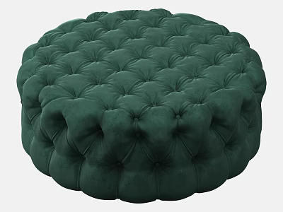 Elegant Dark Green Plush Velvet Round Sofa Stool With Tufted Buttons 3d model