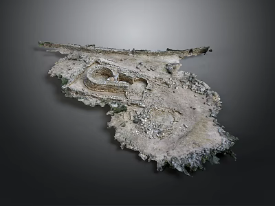 Ancient Archaeological Broken Stone Structure With Circular Design And Weathered Surface 3d model