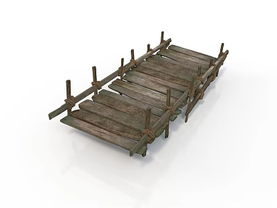 Rustic Wooden Bridge Structure With Planks And Rope Bindings Design 3d model