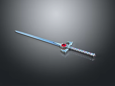 Silver Decorative Sword With Red Gemstone On Guard Intricate Hilt Design And Shiny Blade 3d model