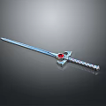 Silver Decorative Sword With Red Gemstone On Guard Intricate Hilt Design And Shiny Blade
