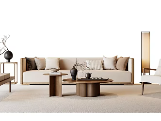 New Chinese Style Song Style Sofa Coffee Table Combination New Chinese Style Sofa Coffee Table Side Table Leisure Chair Sofa Stool Floor Lamp Dried Flower New Chinese Style Ornaments 3d model