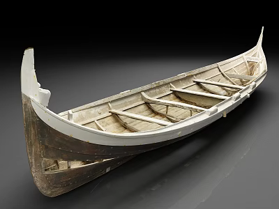 Vintage Wooden Boat With Weathered Hull And Interior Wooden Frames 3d model