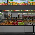 Supermarket Grocery Store Interior With Fresh Fruits Vegetables And Display Shelves