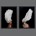 Abstract Nude Figure Portraits With White Feathered Head On Black Background