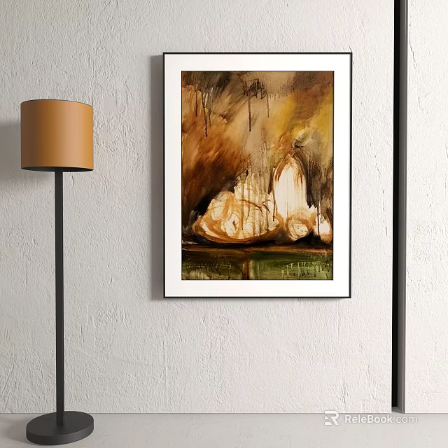 Modern Abstract Painting With Warm Brown Gold Tones And Textured Brushstrokes As Home Wall Art 3d model 