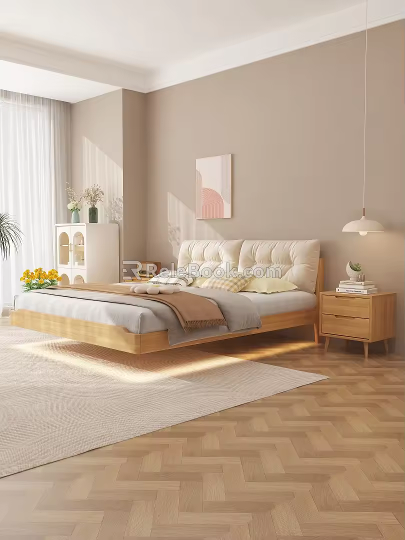 Nordic Background Double Bed Suspension Bed 3d model