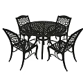 Round Metal Outdoor Table With Four Intricate Cutout Design Chairs For Patio Garden Use