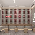 Modern Minimalist Café Exterior And Interior With Glass Doors Wooden Tables Hanging Lights And Signage