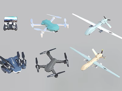 Assorted Helicopter Models With Remote Control And Colorful Drone Displays 3d model
