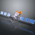 Cartoon Satellite Scene With Solar Panels Orange White Body And Antenna Design