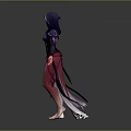 Hooded Woman Barefoot Wearing Dark Robe With Purple Pink Gradient And Outstretched Hands