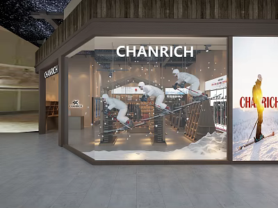 Supermarket Department Store CHANRICH Ski Equipment Window Display With Mannequins And Snow Scene Decoration 3d model