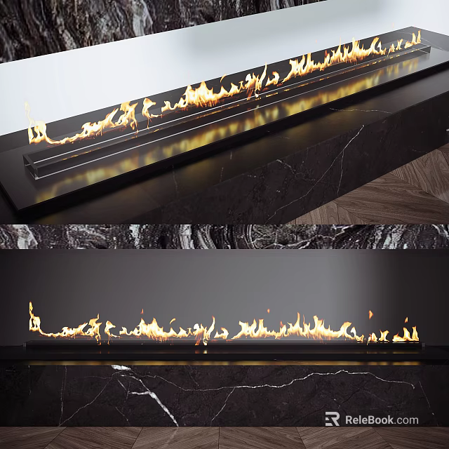 Modern Sleek Fireplace Design With Realistic Flames And Marble Surround 3d model 