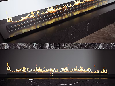 Modern Sleek Fireplace Design With Realistic Flames And Marble Surround 3d model