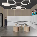 Modern Billiard Room Interior With Neon Lights Billiard Tables And Comfortable Seats