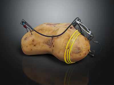 Electronic Device With Electronic Wires And Components Attached To Potato Setup 3d model