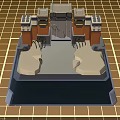 Blocky Building With Brown Tower Like Structures Gray Central Passageway And Beige Base Platform
