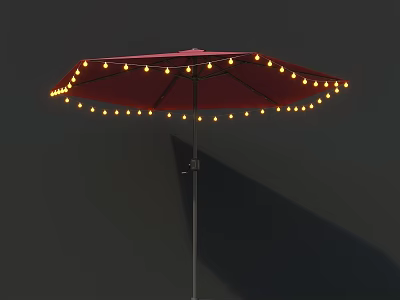 Stylish Red Chandelier Decorated With Yellow String Lights On Dark Background 3d model