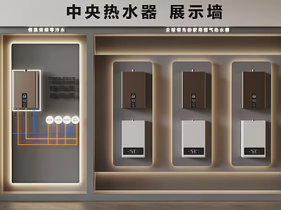 Central Water Heaters Display Wall Design for Modern Kitchen Appliances Showcase Units 3d model