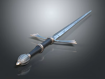 Medieval Decorative Sword With Black Handle Silver Accents And Metal Blade 3d model