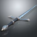 Medieval Decorative Sword With Black Handle Silver Accents And Metal Blade