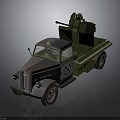 Vintage Military Truck Featuring Large Green Artillery Mount And Detailed Front Design
