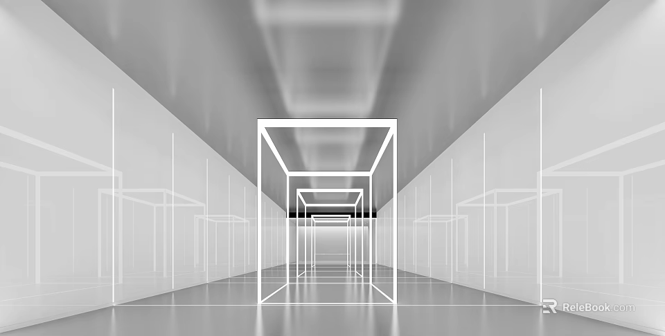 Modern Minimalist Elevator Hallway Design With Geometric Lines And Perspective Effect 3d model 