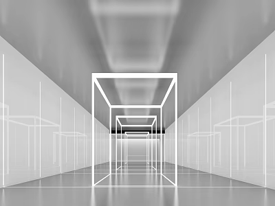 Modern Minimalist Elevator Hallway Design With Geometric Lines And Perspective Effect 3d model