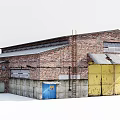 Industrial Factory Building With Red Brick Structure Yellow Doors Blue Entrance And Gray Metal Roof