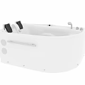 Modern White Bathtub With Massage Jets Black Headrests And Silver Faucet