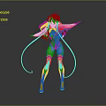 Fantasy Woman With White Long Hair Pink Yellow Cape Colorful Knee Guards And White Boots