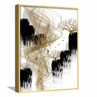 Modern abstract painting gold and silver living room abstract color block decorative painting 3d model