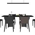 Modern Dining Table Set With Leather Chairs And Black Brown Tabletop Design 3d model