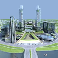 Modern High Rise Office Building With Glass Curtain Wall And Green Roof In Urban Complex