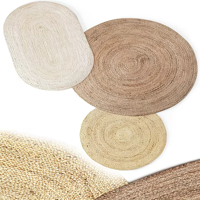Woven Round Rugs in Natural Beige Brown Tones for Home Living Decor 3d model